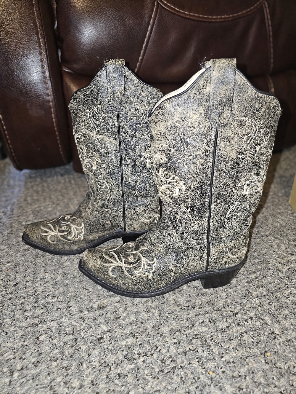 Kids Distressed Black Embroidered Western Boots